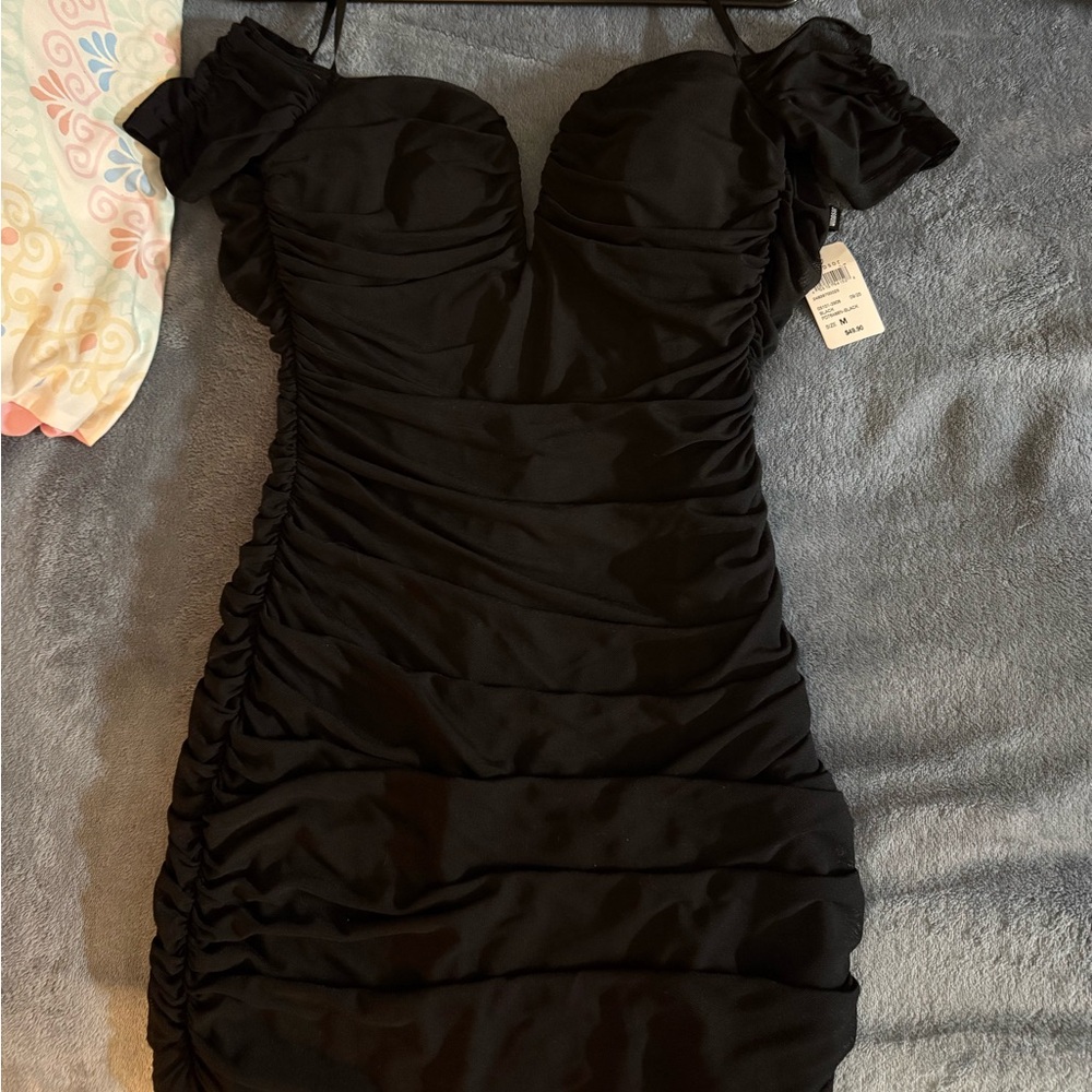 Windsor Black Ruched Off-Shoulder Mini Dress